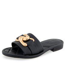 Big Charm Sandal Flat | Black Faux Soft Nappa