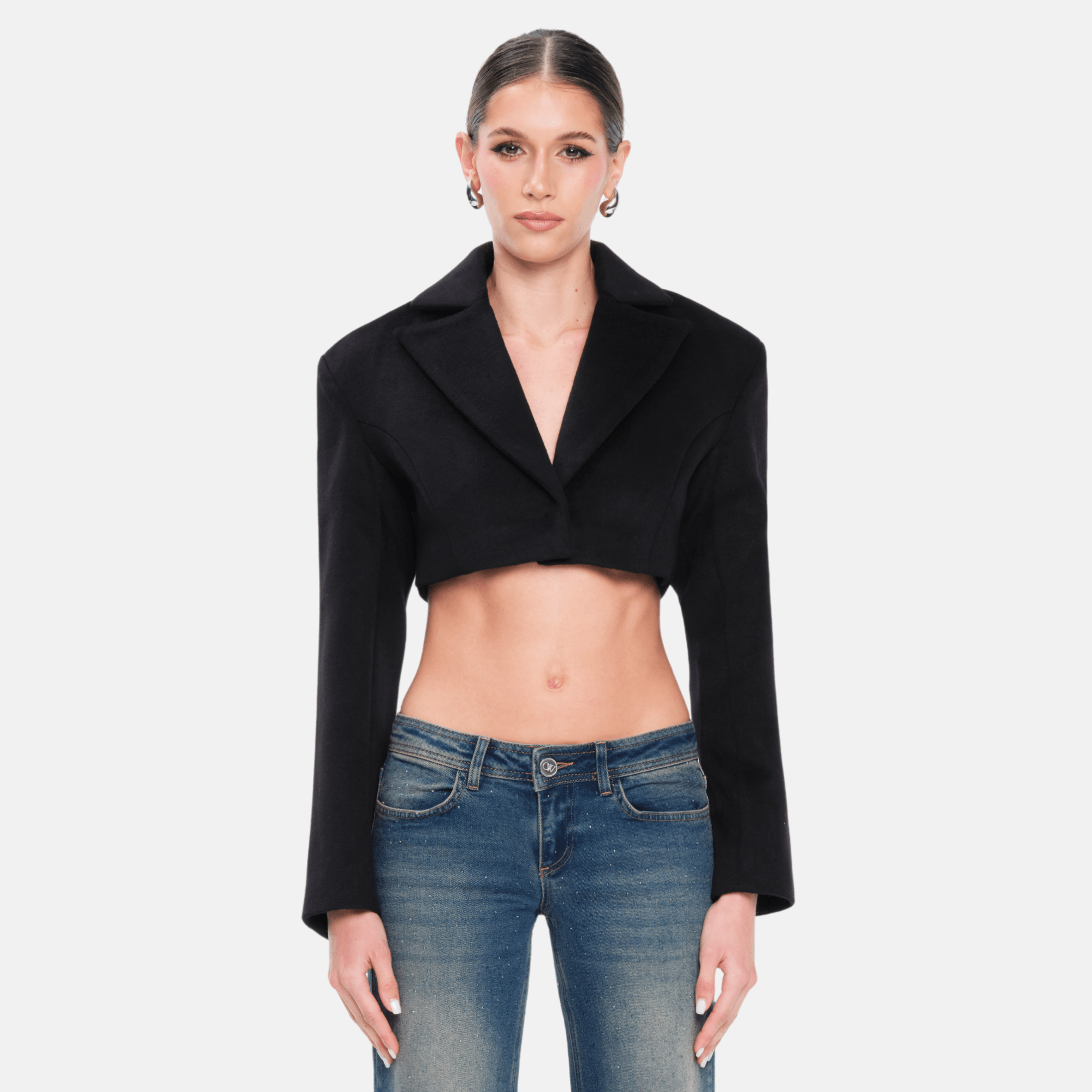 OW Collection NOVA Crop Wool Blazer Blazer 121 - Black