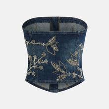 OW Collection NOVA Embellished Denim Top Top 205 - Dark Wash Denim