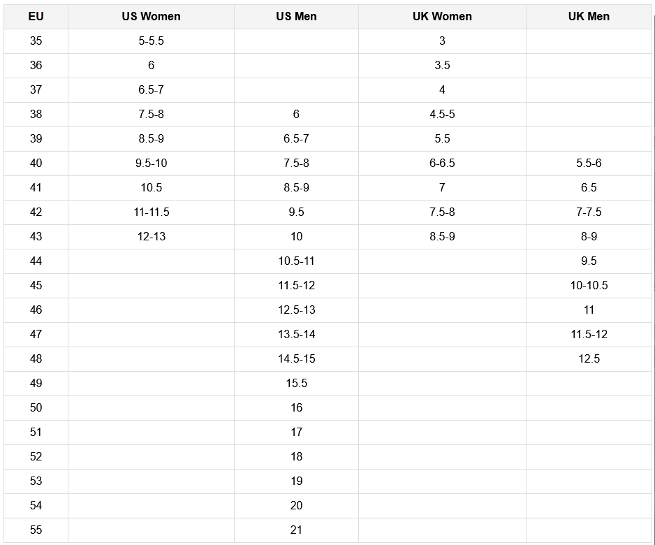 Product size guide