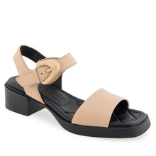 Dorian Sandal Block Heel | Beige Bisque/Black Faux Leather