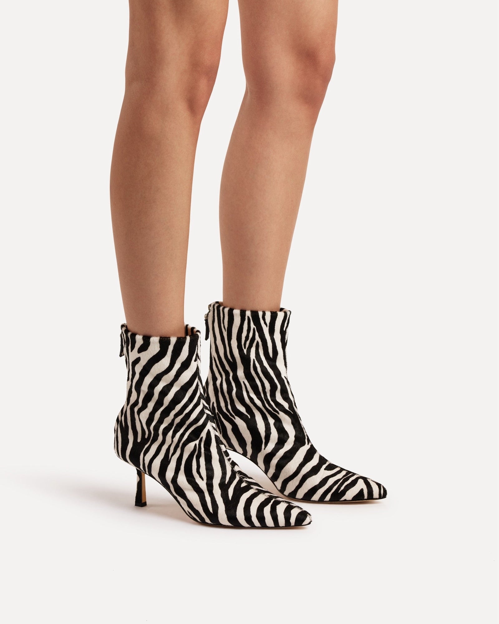 A zebra ankle boot with heel