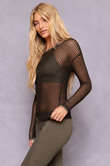Women | Crochet Mesh Top | Olive