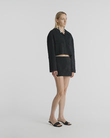 Womens | Coreen Cropped Sculpted Glass Poplin Shirt | Black