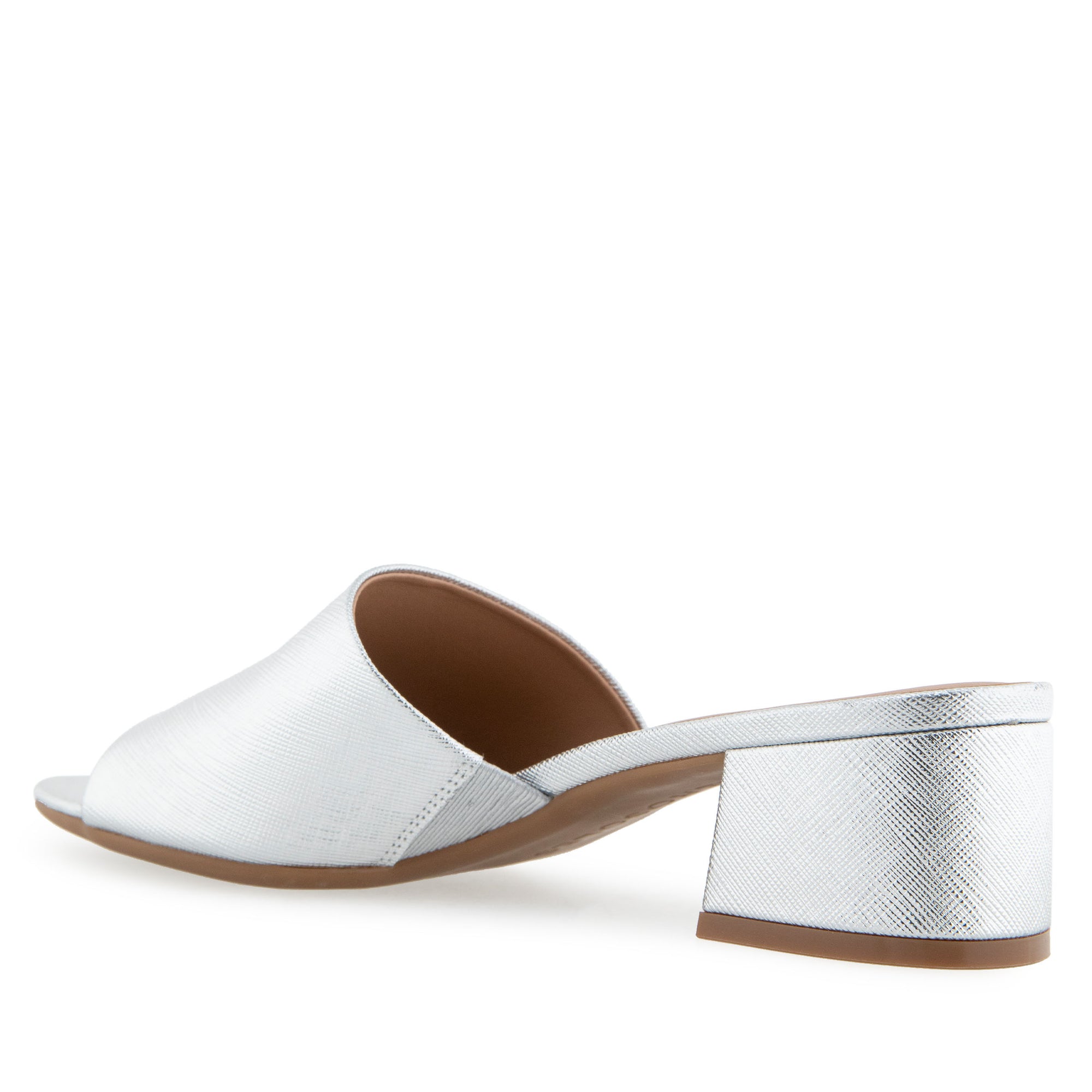 Como Sandal Block Heel | Silver Faux Saffiano