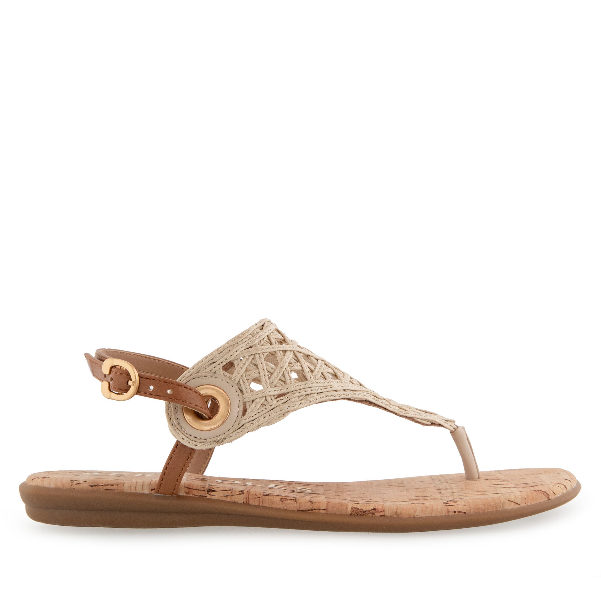 Conclusion Sandal Flat | Natural/Tan Crochet Raffia/Faux Nappa