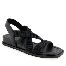 Bora Sandal Wedge | Black Rouched Elastic Fabric