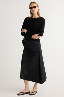 Jess | Rita Asymmetric-Hem Shirred Skirt in Size Small
