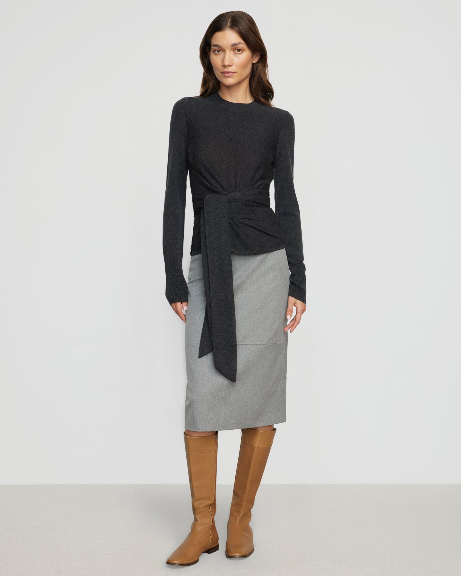 Renee | Robin Tie-Front Tencel-Wool Sweater in Size Small