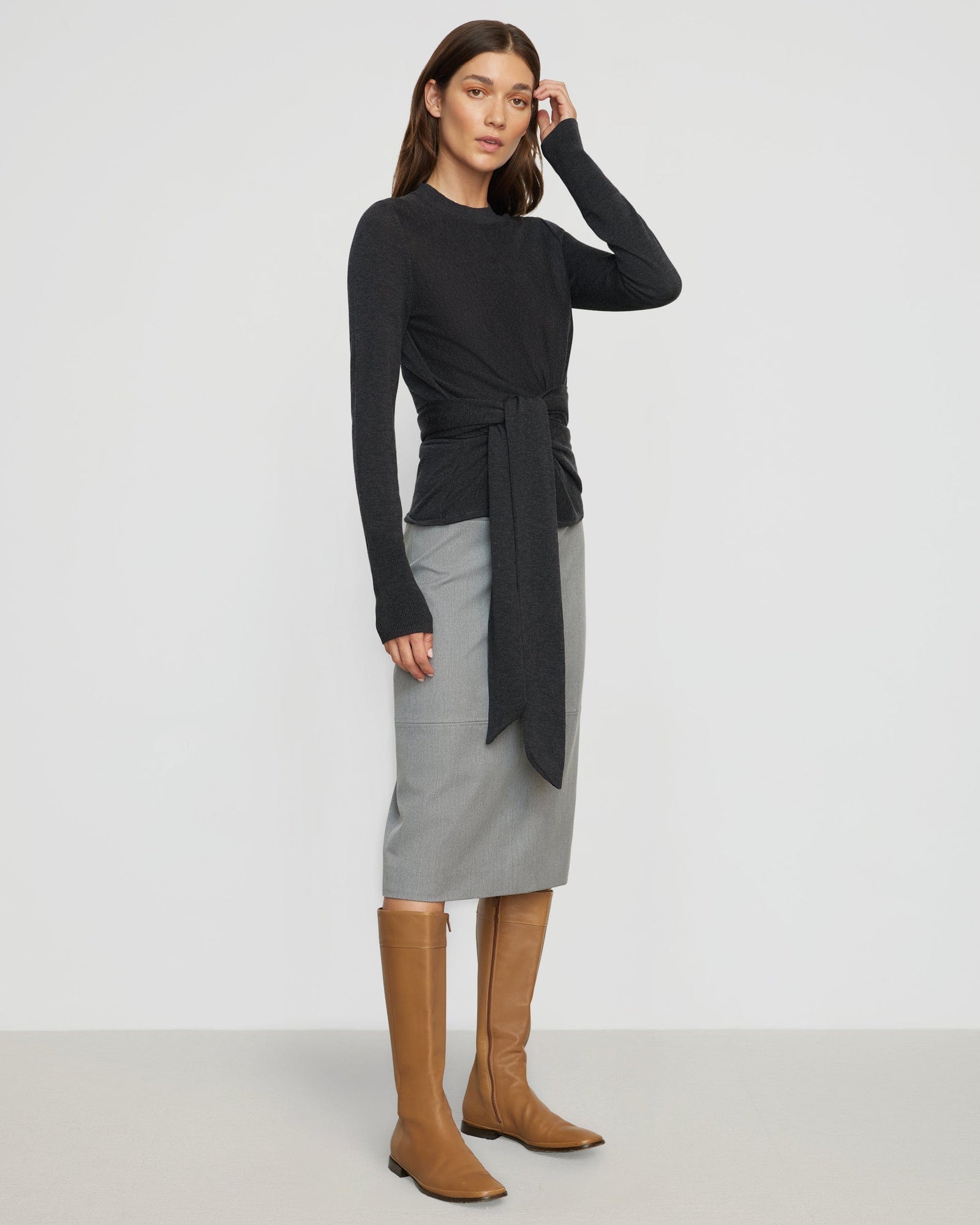 Renee | Robin Tie-Front Tencel-Wool Sweater in Size Small