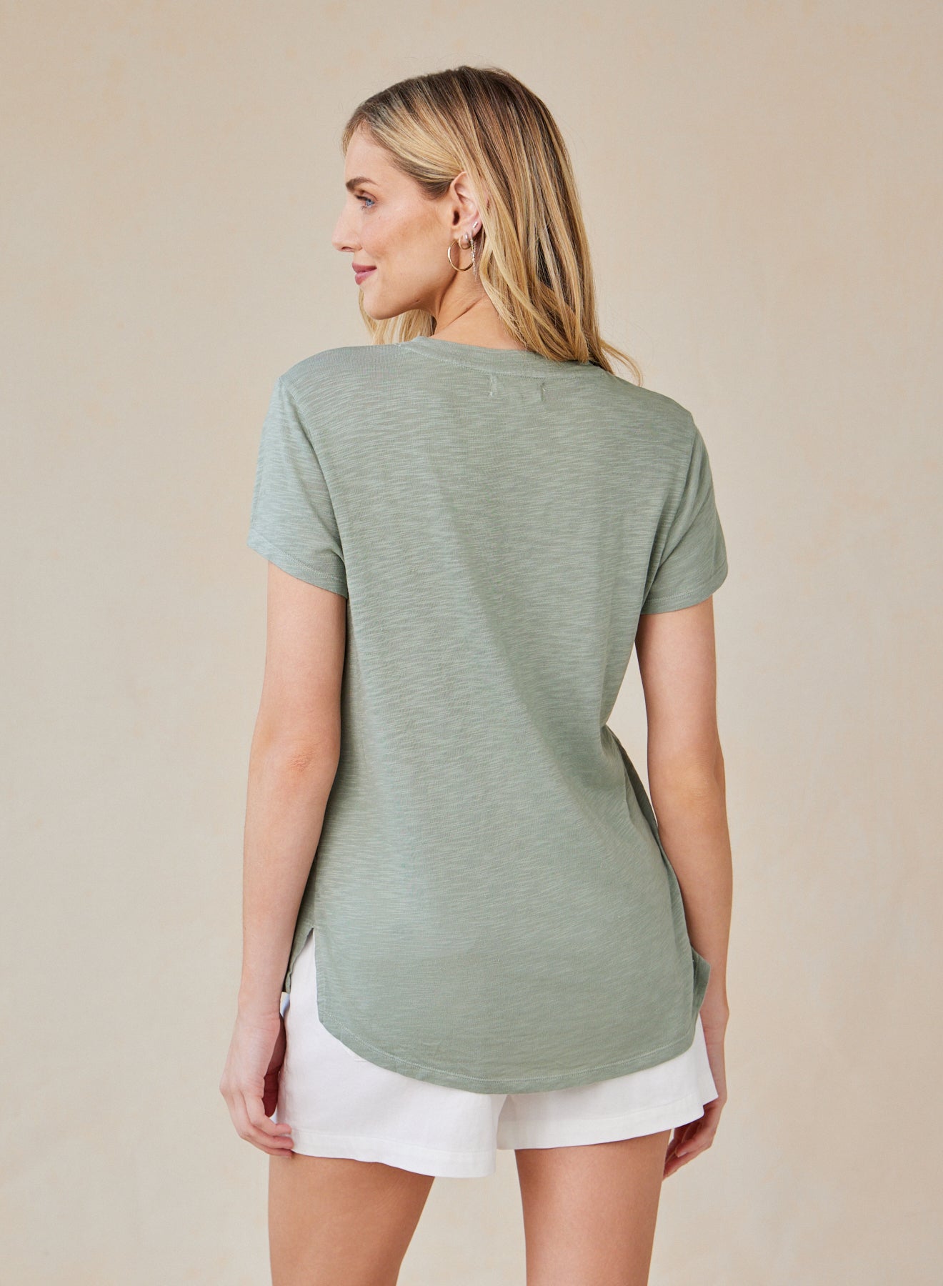 Side Slit V-Neck Tee | Olive Grove