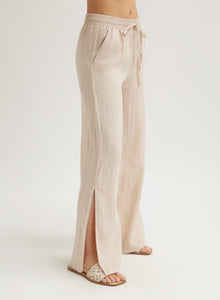 Linen Side Slit Wide Leg Pant | Linen Sand
