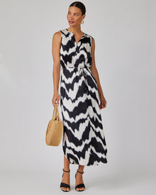 Sleeveless Belted Maxi Dress | Abstract Ikat Print