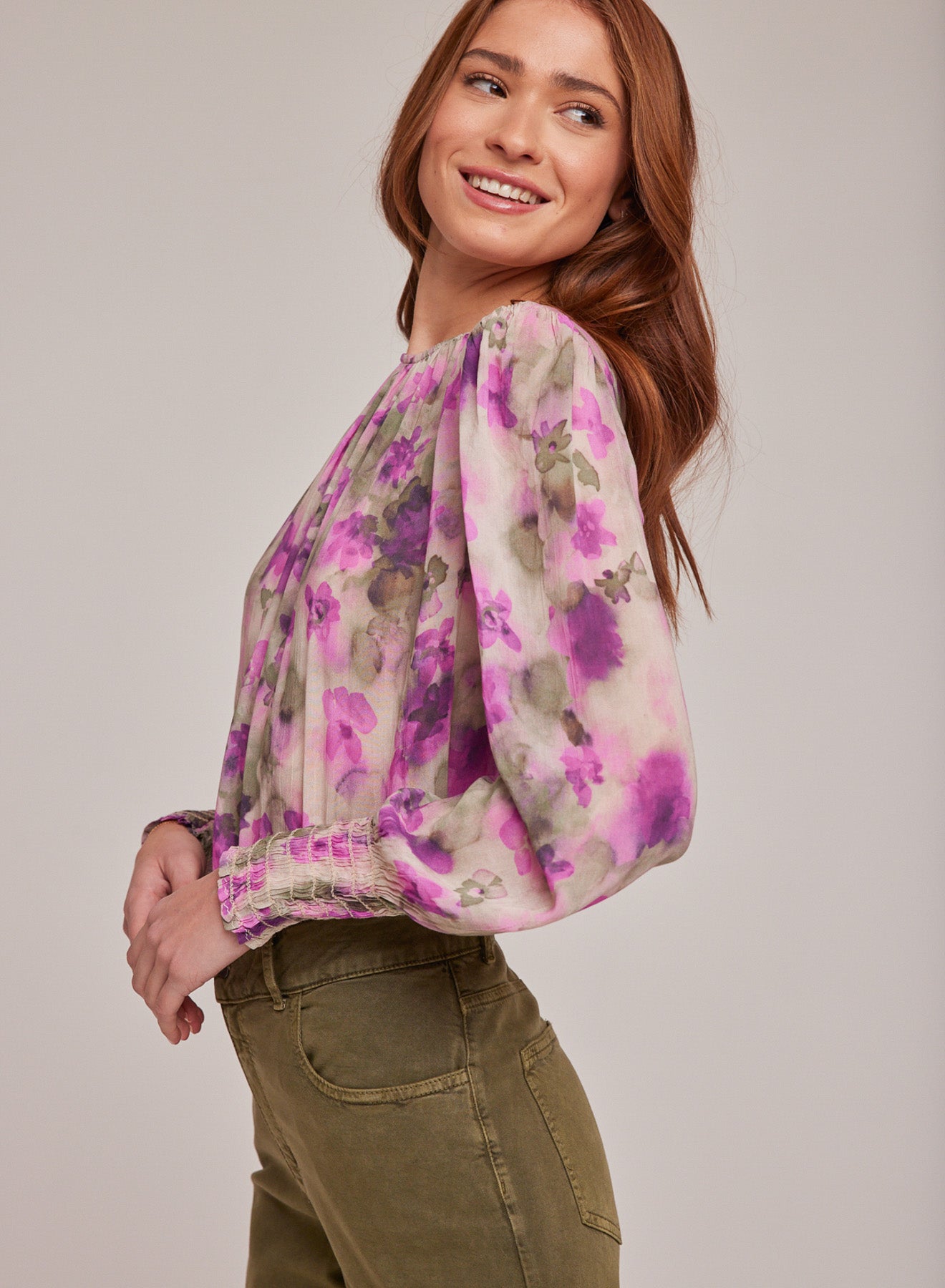 Smocked Sleeve Blouse | Floral Camo Print