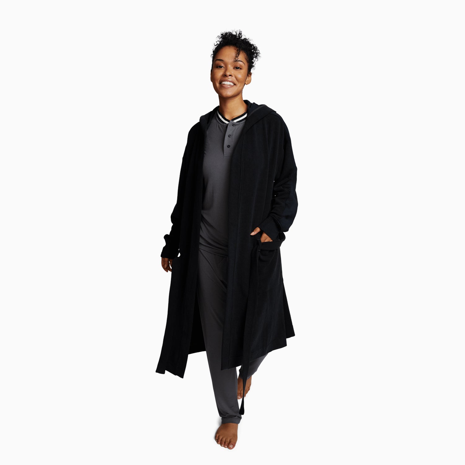 Waffle-Knit Spa Robe | Black