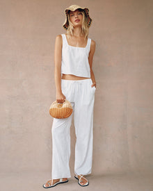 Square Neck Button Back Tank | White