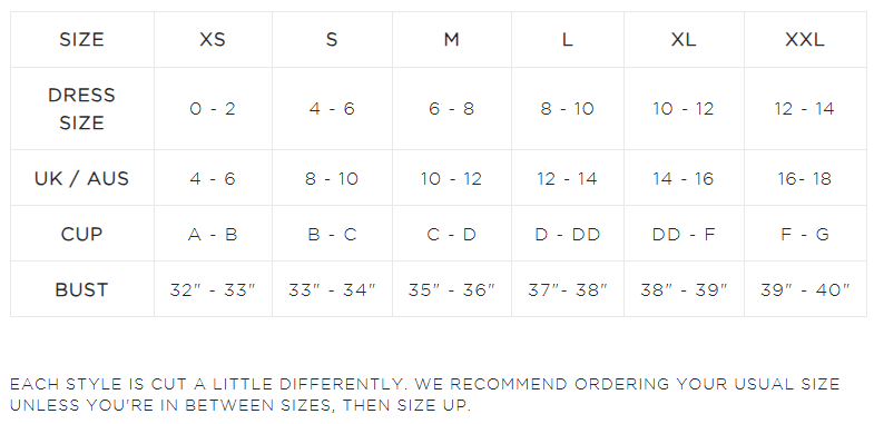 Product size guide