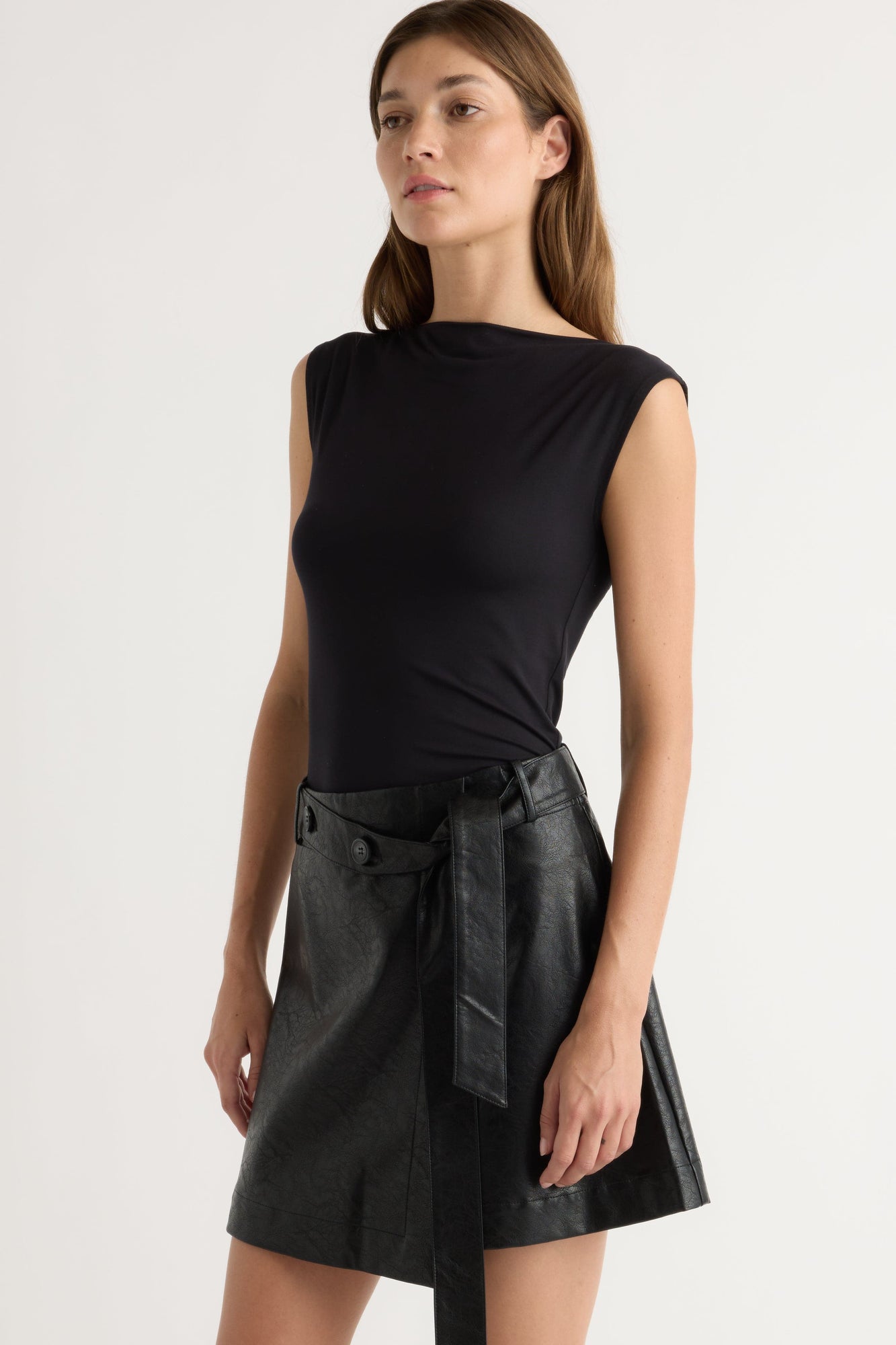 Renee | Tanner Vegan Leather Wrap Skirt in Size Extra Small