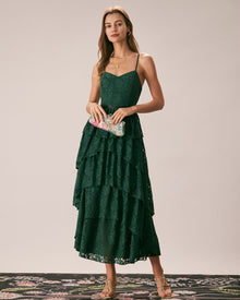 The Green Sweetheart Neck Lace Maxi Dress Dresses - RIHOAS