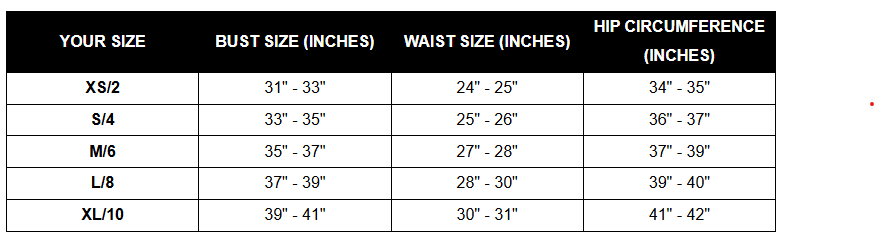 Product size guide