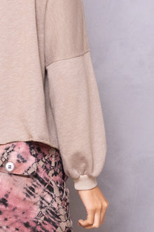 Women | Striated Balloon Sleeve Crop Sweatshirt | Woodsmoke