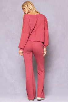 Women | Striated Wide Leg Drawstring Sweatpant | Crimson