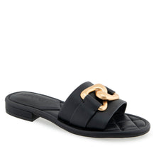 Big Charm Sandal Flat | Black Faux Soft Nappa