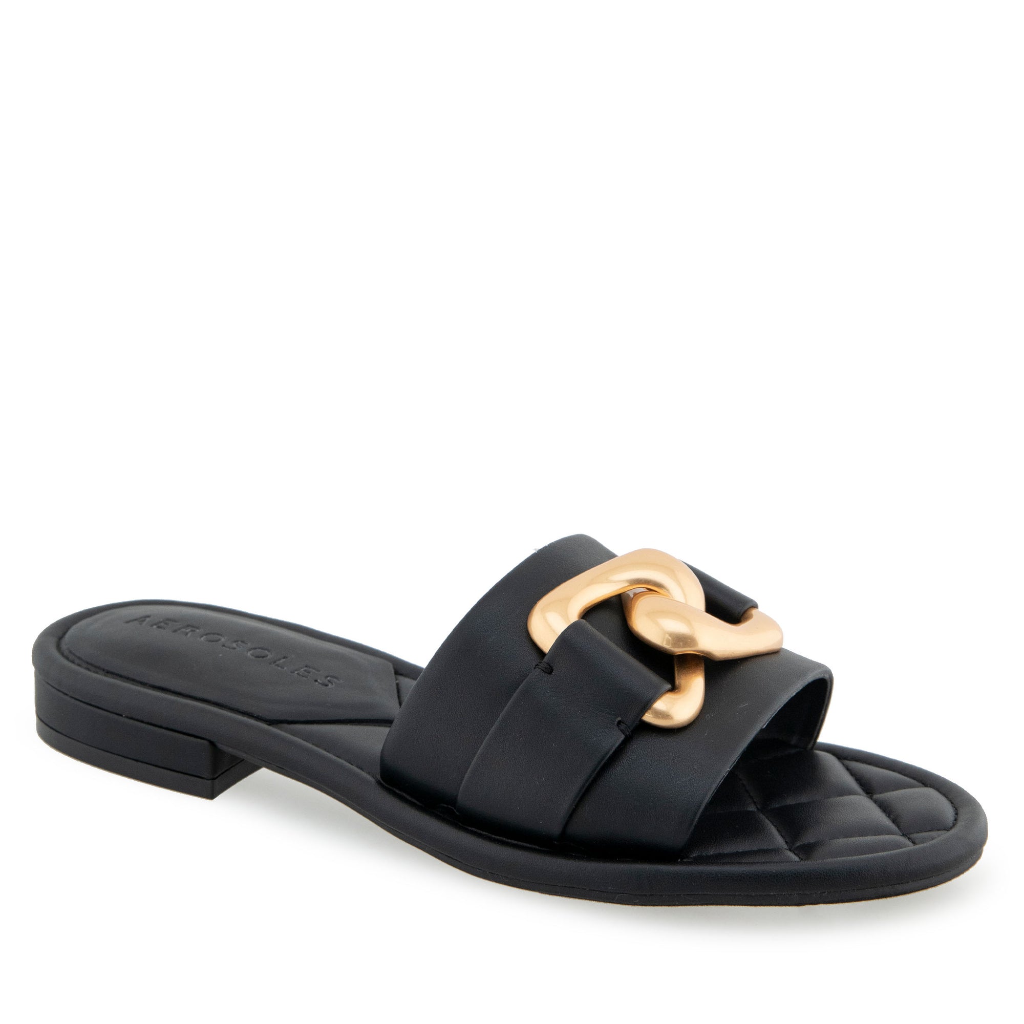 Big Charm Sandal Flat | Black Faux Soft Nappa