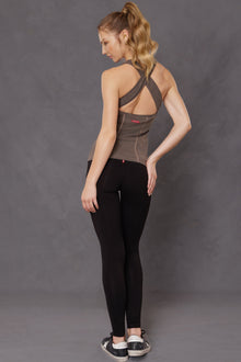 Women | Open Back Tank with Bra | Charcoal/Woodsmoke