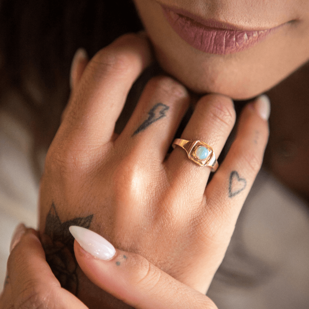 Women | Opal Boyfriend Signet Ring | 14k Yellow Gold