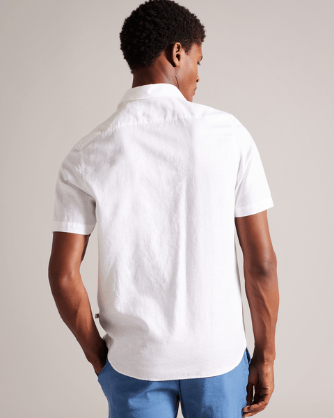 Men | Short Sleeve Linen Shirt | White Multi (V2)