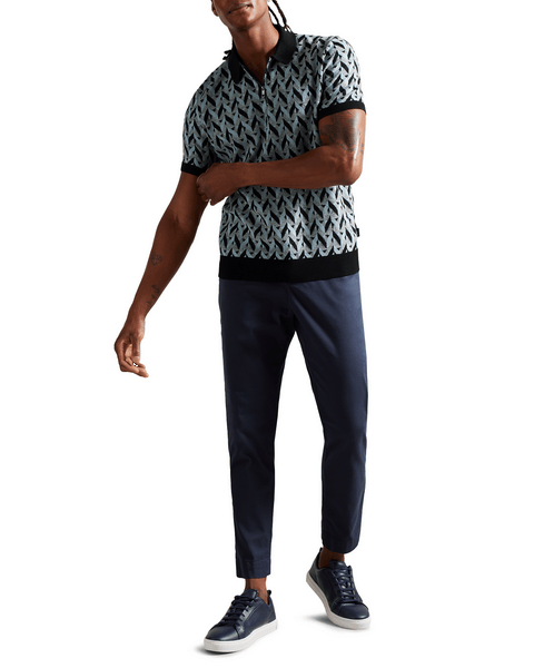 Men | Short Sleeve Boucle Jacquard Zip Po | Light Blue Pastel