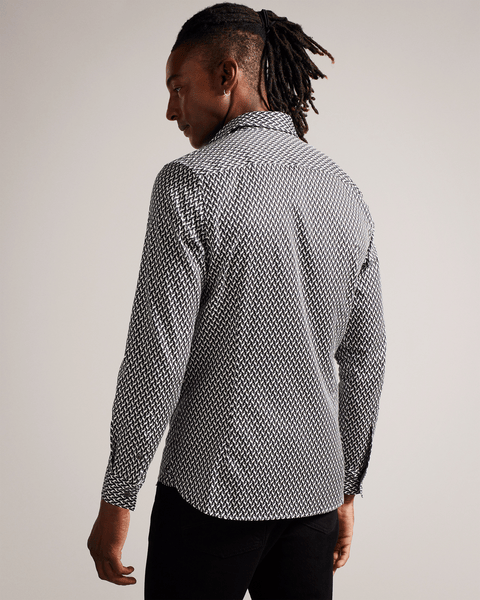 Men | Laceby Long Sleeve Geo Printed Shirt | Black