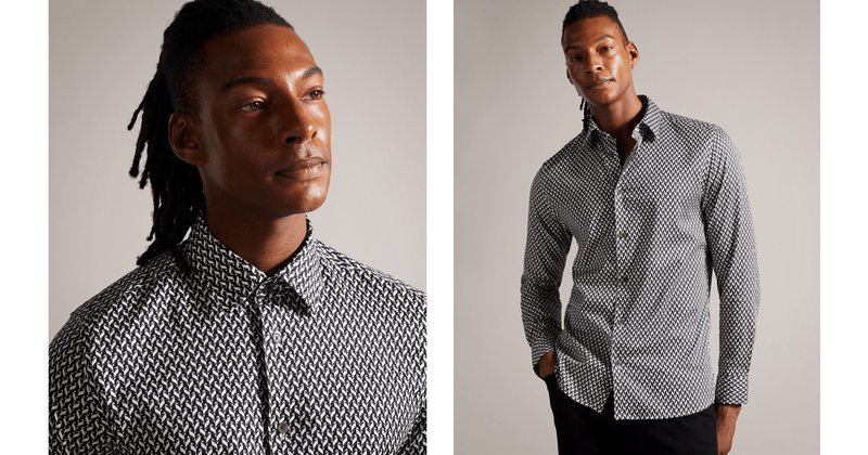 Men | Laceby Long Sleeve Geo Printed Shirt | Black