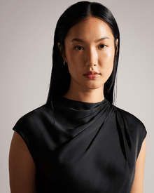 Women | Slip Midi Dress With Drap | Black (V2)