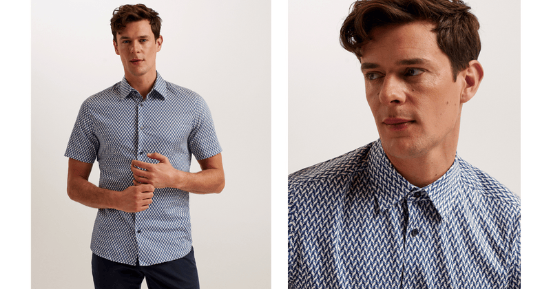 Men | Lacesho Short Sleeve Geo Printed Shirt | Navy