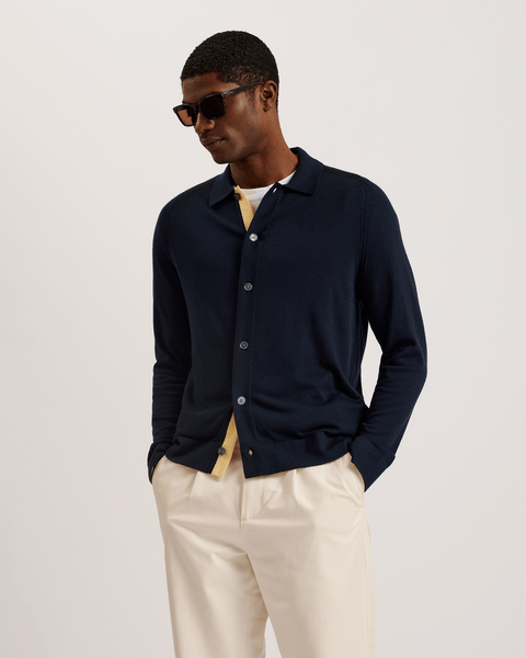 Men | Long Sleeve Regular Button Through | Navy