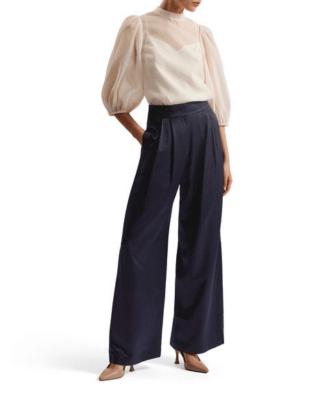 Women | Satin Tailored Wide Flood | Navy