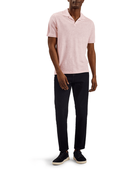 Men | Short Sleeve Regular Linen Polo | Light Pink White