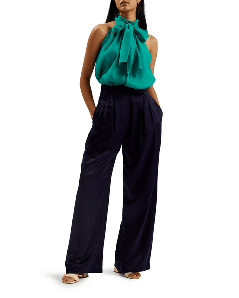 Women | Sheer Draped Top With Nec | Bright Green