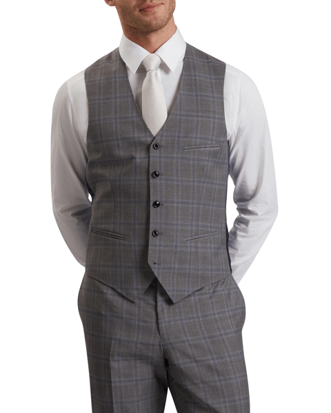 Men | Check Wool Suit Waistcoat | Light Pastel Grey