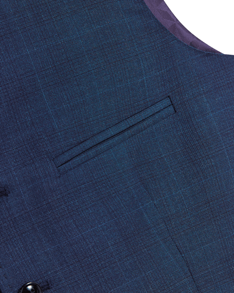 Men | Check Wool Suit Waistcoat | Navy
