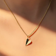 Folded Heart Charm with half diamond pavé styled on a wheat chain