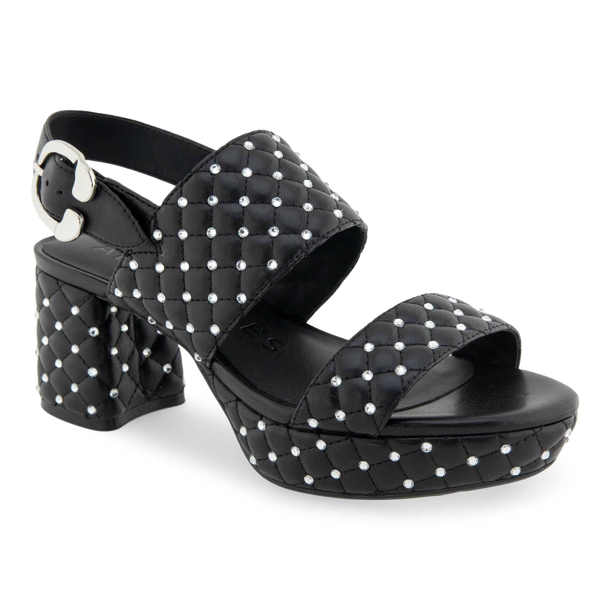 Camera Crystal Sandal Platform | Black Quilted Leather